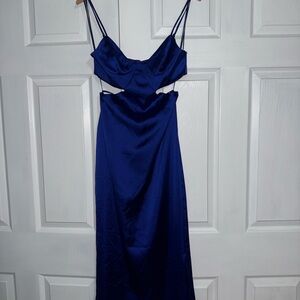 Royal Blue Satin Summer Cutout Slip Dress